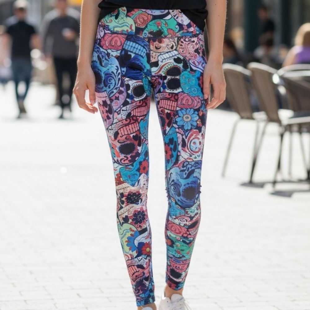 NEW! M Day Of Dead Graphic Women's Leggings 5039